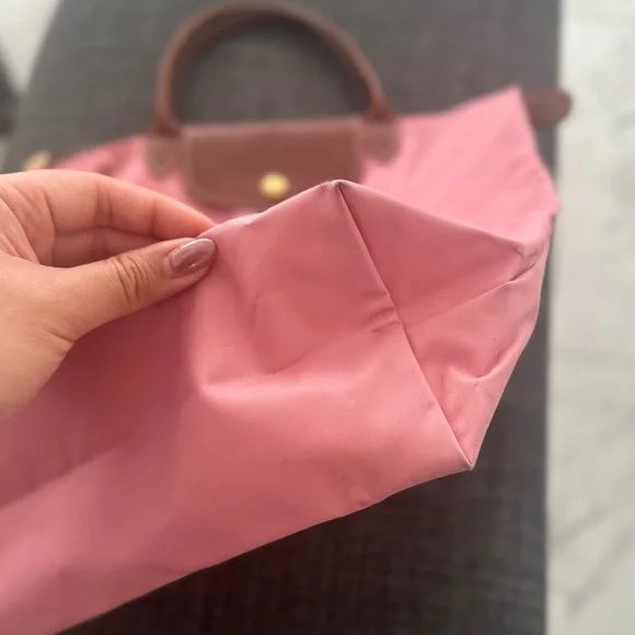 Longchamp Pink Tote Bag with Brown Leather and Zipper Closure - Picture 8 of 16